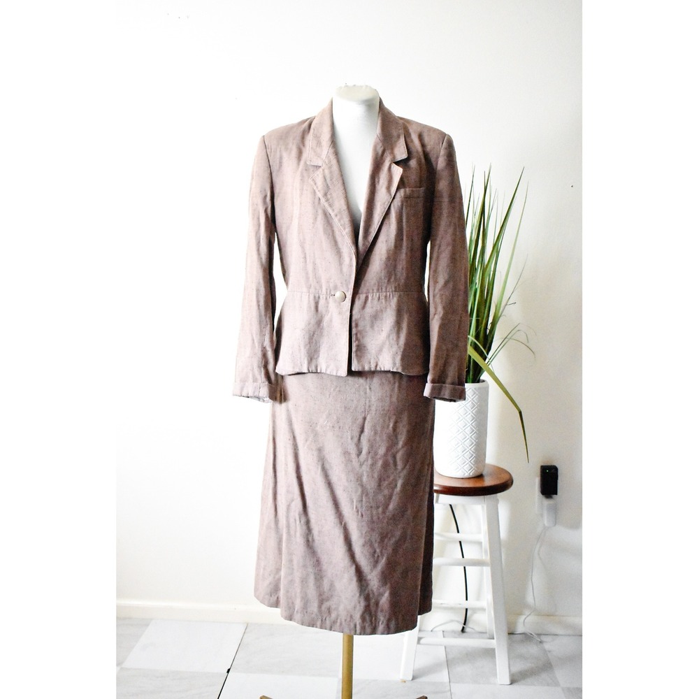 Ballen Design Skirt Suit Women Size 8 Brown 70s Vintage Textured Blazer Set